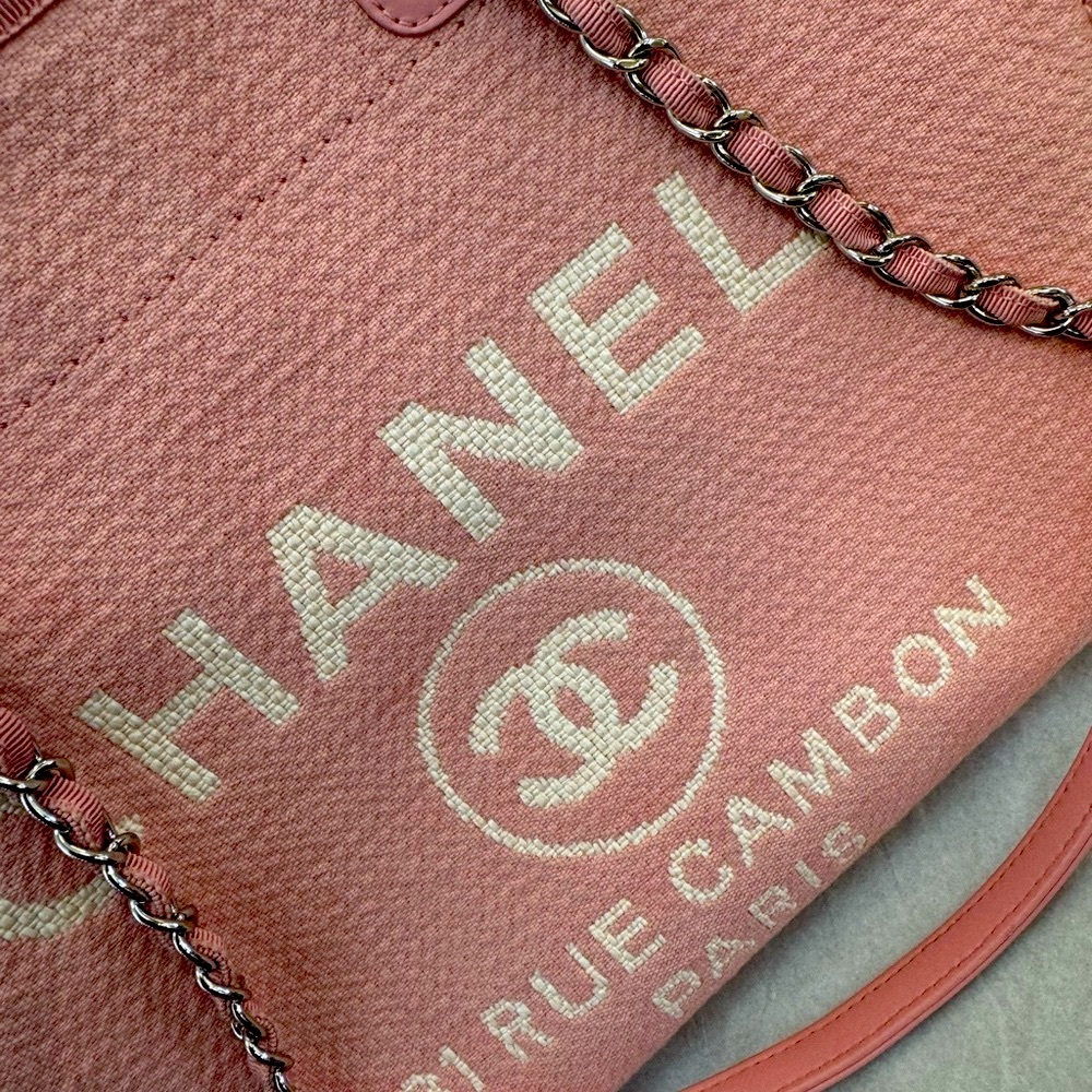 Chanel Pink Deauville Tote with Silver Chain Handles - Picture 3 of 5